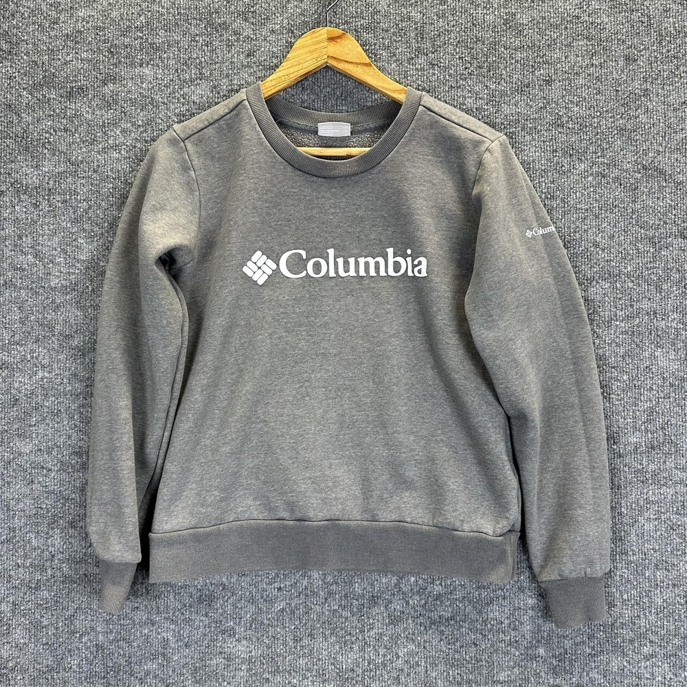 Columbia Sweatshirt Mens Small Gray Crewneck Logo Fleece Pullover Outdoor